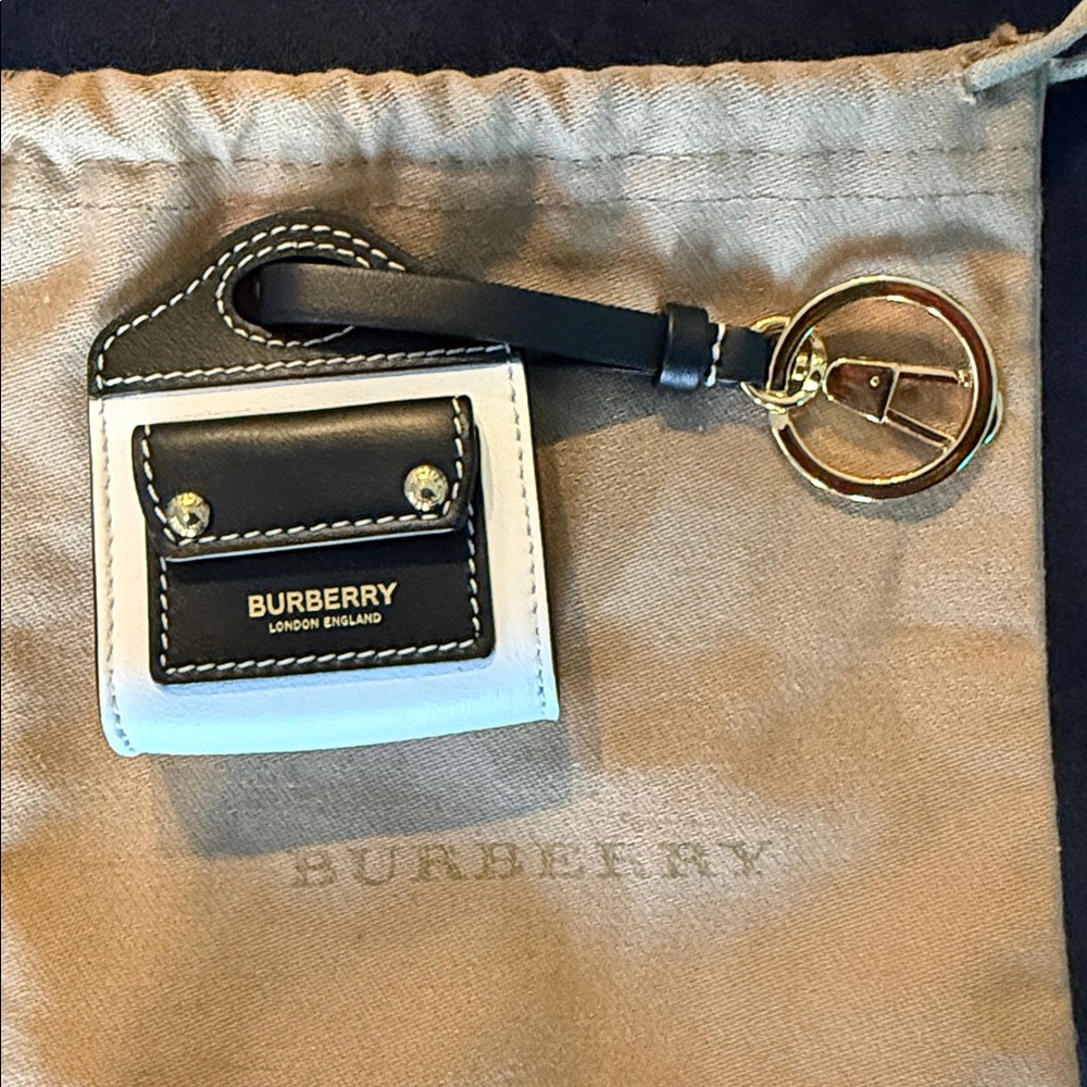 Burberry Black and White Leather Micro Bag Key Chain Holder